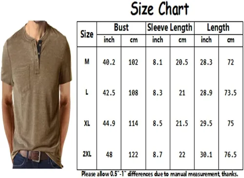 Vista 3 de Camisetas casuales de manga corta Henley para hombre cuello redondo medio botón con bolsillo