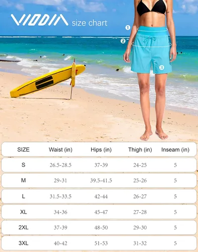 Vista 7 de Viodia Pantalones cortos de natación de cintura alta de 5 pulgadas para mujer con bolsillos con cremallera UPF 50+ pantalones cortos de playa