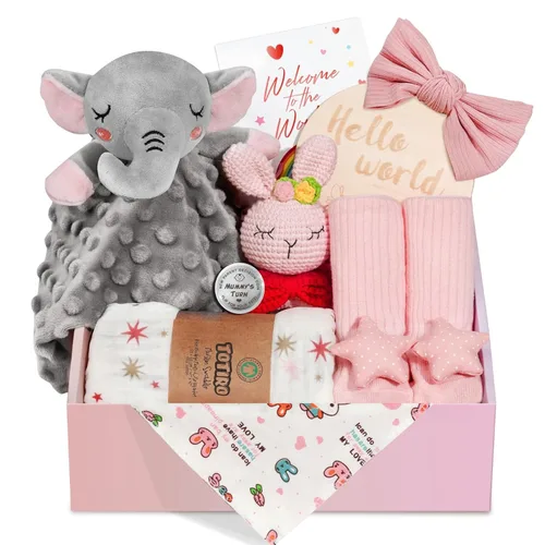 Vista 8 de Regalo para bebé recién nacido, 9 piezas de regalos de bebé para niños recién nacidos, cesta de regalo para bebé, regalos de revelación de género