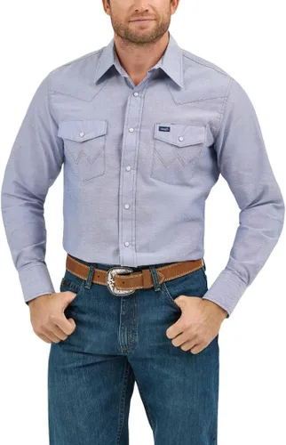 Vista 10 de Wrangler Men's Cowboy Cut Western Long Sleeve Snap Work Shirt Washed Finish Stonewashed