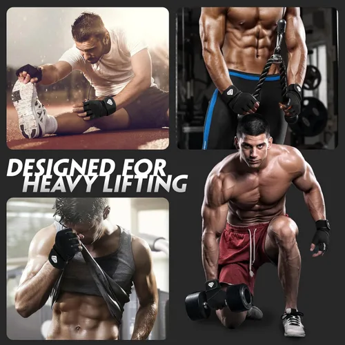 Vista 6 de Guantes de Entrenamiento Guantes de Gimnasio Guantes de Levantamiento de Pesas para Hombres y Mujeres con Almohadilla Completa en la Palma, Soporte