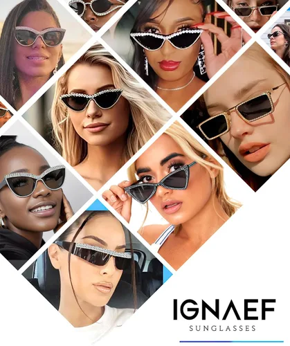 Vista 2 de IGnaef Lentes de sol con diamantes de imitación para mujer, con marco de joyas, accesorio de fiesta de disfraces