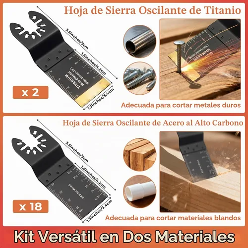 Vista 3 de Juego de cuchillas oscilantes, 20 piezas universales multiherramienta cuchillas multiherramientas múltiples cuchillas de titanio para madera