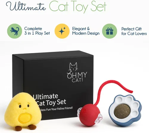 Vista 8 de Oh My Cat! Juguetes interactivos para gatos: suministros eléctricos automáticos para gatos aburridos de interior, gatitos y mascotas adultas