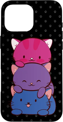 Vista 19 de Funda para iPhone 16 Bisexual Pride Kawaii Kitty Cat Stack Anime