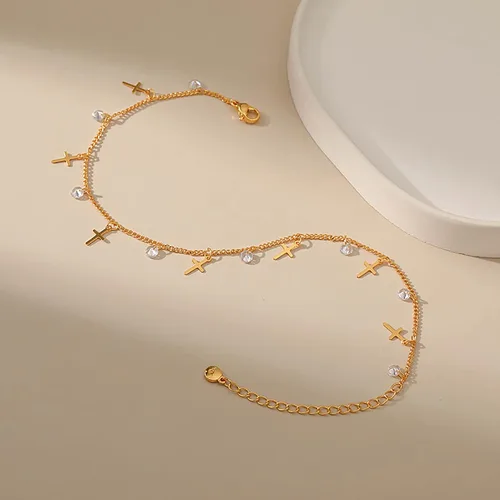Vista 47 de Tobillera para mujer, chapada en oro de 18 quilates, tobillera con dije de oro, impermeable, para verano, playa, cadena de pie, joyería para regalos
