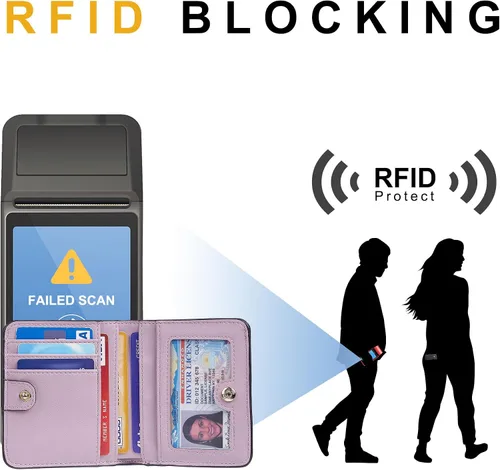 Vista 3 de Gostwo - Cartera compacta de piel genuina de lujo para mujer con bloqueo de RFID y ventana de identificación