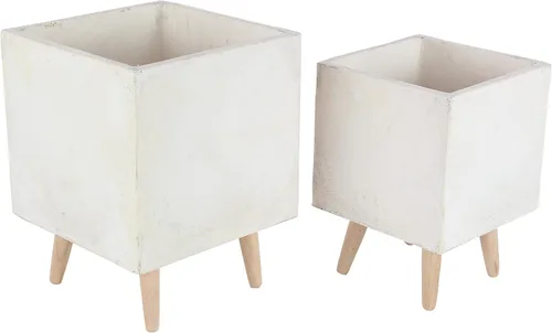 Vista 19 de CosmoLiving by Cosmopolitan - Maceta geométrica de óxido de magnesio para interiores y exteriores, maceta hexagonal grande con patas de madera