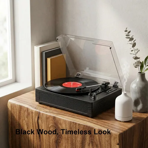 Vista 7 de Reproductor de discos de vinilo con Bluetooth, tocadiscos de 3 velocidades por correa con altavoces integrados, fácil configuración
