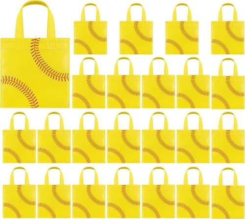 Vista 6 de MIMIND 24 bolsas de béisbol no tejidas para recuerdos de fiesta con asas de 7.8 x 7.8 pulgadas, bolsas de regalos para fiesta de béisbol, bolsas