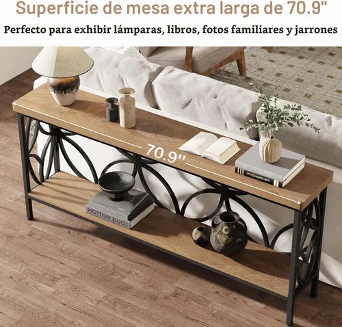 Vista 6 de Tribesigns - Mesa de sofá estrecha de 70.9 pulgadas, mesa larga de estilo granja detrás del sofá, mesa consola de entrada con almacenamiento