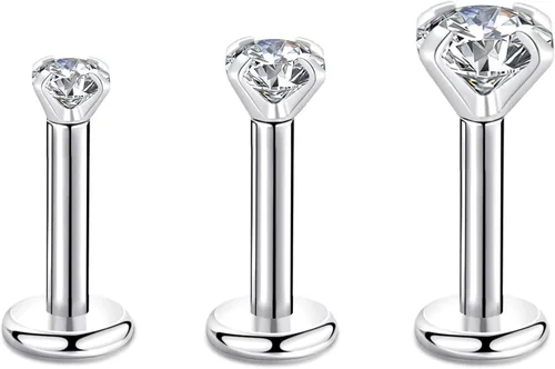 Vista 46 de CANDYFANCY Pendientes de 16 g, 2/3/4 mm, con circonia cúbica, triple hélice delantera, para cartílago de la oreja, Tragus, piercing de labio 16