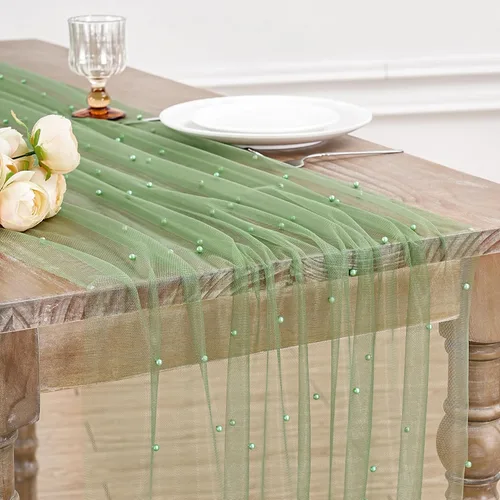 Vista 14 de LuoluoHouse Camino de Mesa de Perla para Centros de Mesa de Boda: Camino de Mesa de Perla de 10 pies, Decoración de Mesa de 29x120 Pulgadas de Tul