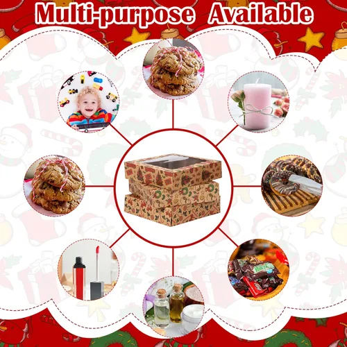 Vista 4 de Spiareal Paquete de 12 Cajas de Galletas de Navidad de 10 x 10 x 2.5 Pulgadas Latas de Galletas con Tapas para Dar Regalos Cajas de Panadería