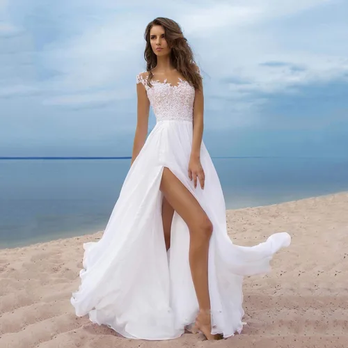 Vista 6 de Vestidos de novia para mujer, talla grande, vestido de novia para playa, boda, encaje, bohemio, suelto, acampanado, formal, vestido de noche