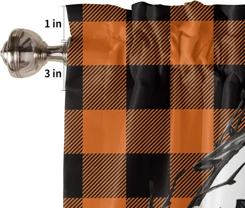 Vista 6 de Cortina de cenefa para cocina, cenefa de búfalo negro y naranja para sala de estar, cenefas con bolsillo para barra para dormitorio, cenefa