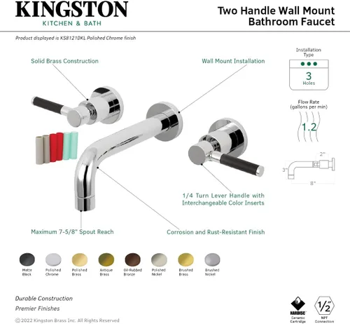 Vista 10 de Kingston Brass KS8122DKL Kaiser - Grifo de baño (latón pulido)