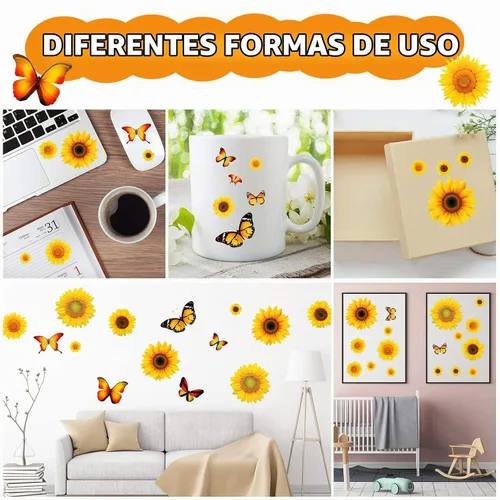 Vista 2 de Tenare 116 calcomanías de pared de girasoles y mariposas 3D para decoración