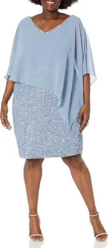 Vista 11 de J Kara Vestido largo con cuello redondo y manga 3/4 para mujer Cameo/Blanco/Plata