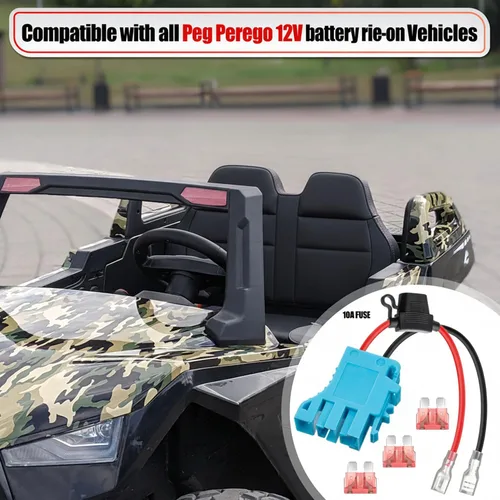Vista 2 de Reemplazo del conector de arnés de cable de 12 AWG compatible con batería Peg Perego SLA de 12 voltios, conector de batería de 12 V con fusible