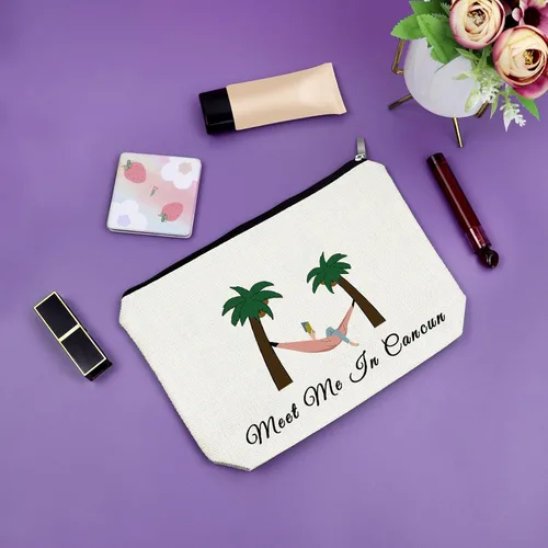 Vista 7 de Sazuwu Bolsa de maquillaje para mujer, Encuéntrame en Cancún, Tema playero