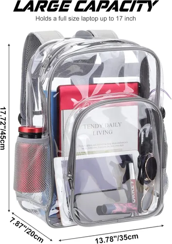 Vista 2 de Mochila transparente de PVC grande resistente Mochila transparente, Gris, Transparente