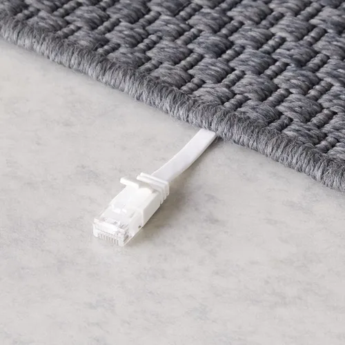 Vista 4 de Amazon Basics Cable plano Ethernet RJ45 Cat 6 de 10 Gbps de 100 pies, para exteriores e interiores, color blanco, con clips para router, módem