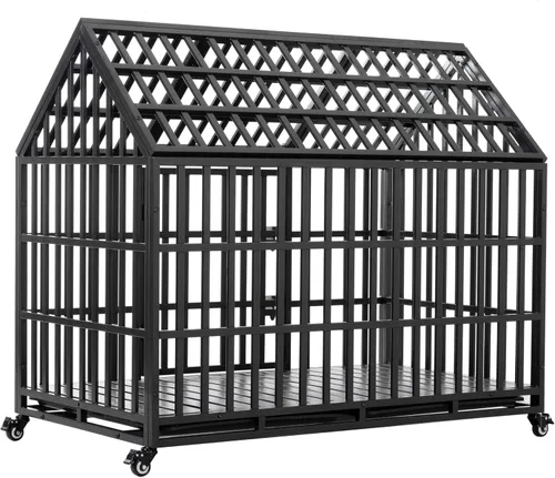Vista 5 de Muebles resistentes de 52 pulgadas, jaula grande para perros con ruedas con cerradura, perreras de metal fuerte y jaulas para perros grandes