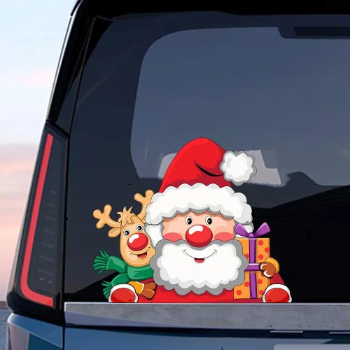 Vista 54 de Pegatina Navideña de Papá Noel Asomado, Lindas Pegatinas de Venado y Muñeco de Nieve para Ventana, Adhesivos para Parachoques de Coche, Adornos