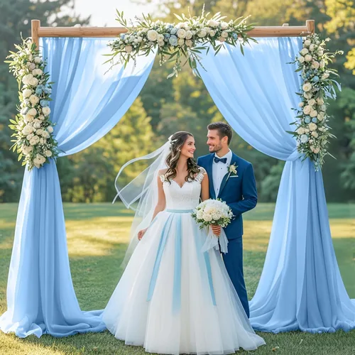 Vista 6 de 1 panel de 20 pies para arco de boda, tela transparente azul bebé para drapear, cortinas de gasa para arcos de boda, cortinas azul claro, cortinas