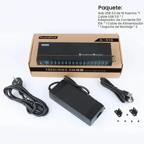 Vista 7 de A-316 - Hub industrial USB 3.0 de 16 puertos, riel DIN, 120 W 16 puertos USB3.0 120W