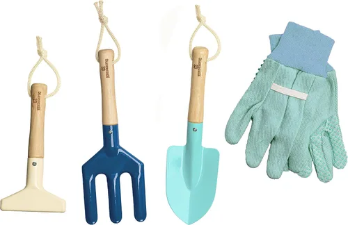Vista 2 de Kinderific Juego de herramientas de jardinería, para niños, STEM, incluye bolsa de mano, pala, regadera, rastrillo, tenedor, paleta y guantes