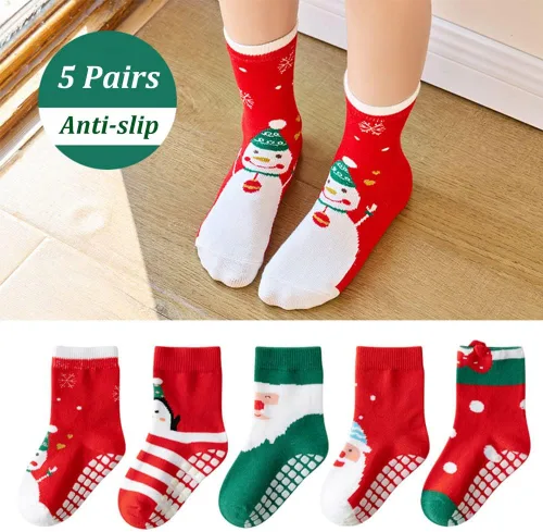 Vista 2 de SUITBOY Kids Christmas Socks Toddler Nonslip Grip Christmas Socks Baby Holiday Winter Warm for BoysGirls
