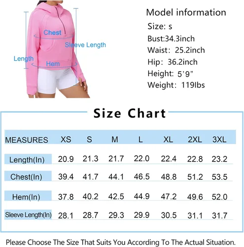 Vista 7 de THE GYM PEOPLE Sudaderas con capucha para mujer, media cremallera, manga larga, forro polar, con bolsillos, agujero para el pulgar