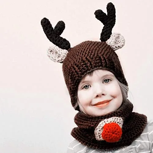 Vista 6 de Sumolux - Gorros tejidos cálidos de invierno y otoño para niños con capucha, diseño de animales, zorro