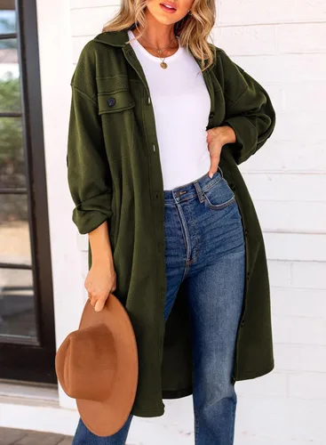 Vista 2 de Dokotoo Chaqueta de manga larga para mujer, para otoño e invierno, con botones, ajuste holgado