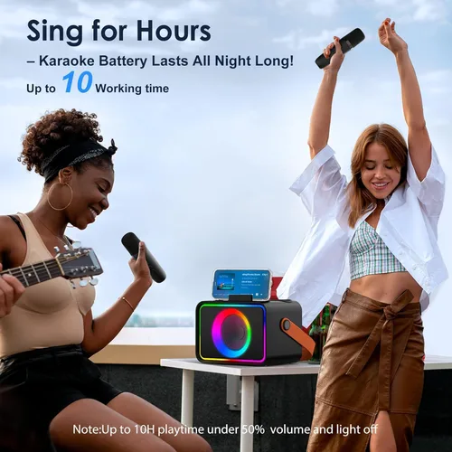 Vista 7 de Máquina de karaoke para niños y adultos, altavoz Bluetooth, 2 micrófonos Negro