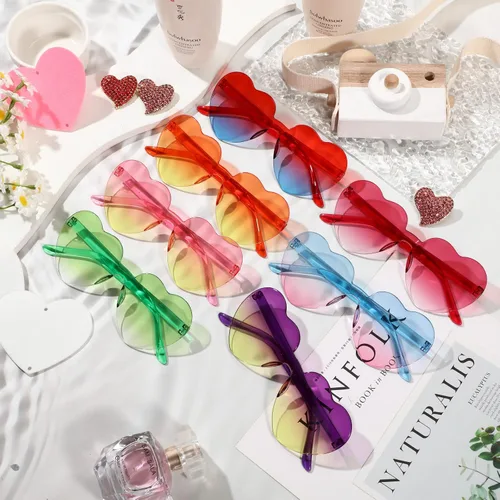 Vista 7 de JDHXBMW 12 Pairs Heart Shaped Sunglasses Candy Color Rimless Fun Heart Sunglasses for Women Men Party Favors
