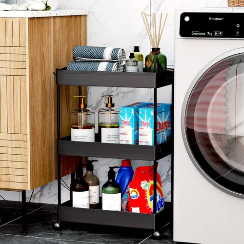 Vista 5 de SPACEKEEPER Carrito de Almacenamiento Rodante de 3 Niveles Organizadores de Carrito de Baño con Ruedas Organización de Cuarto de Lavandería Unidad