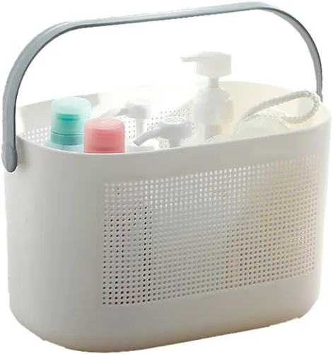 Vista 3 de Carrito de ducha de plástico con un asa, organizador de ducha, organizador portátil, cesta de almacenamiento para dormitorio universitario, baño