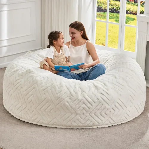 Vista 15 de Hobestluk Sillas Puf para Adultos, Silla Puf con Relleno, Sillas Puf Grandes con Funda Esponjosa en Relieve, Sillas Puf Gigantes para Adultos