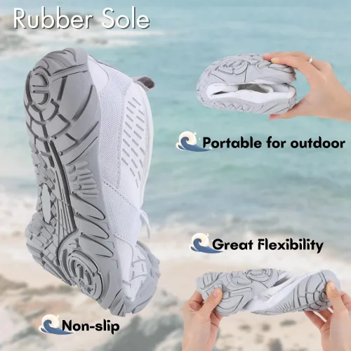 Vista 4 de Zapatos acuáticos para mujeres y hombres, calcetines acuáticos de secado rápido con puntera ancha, zapatos descalzos para piscina, playa, natación