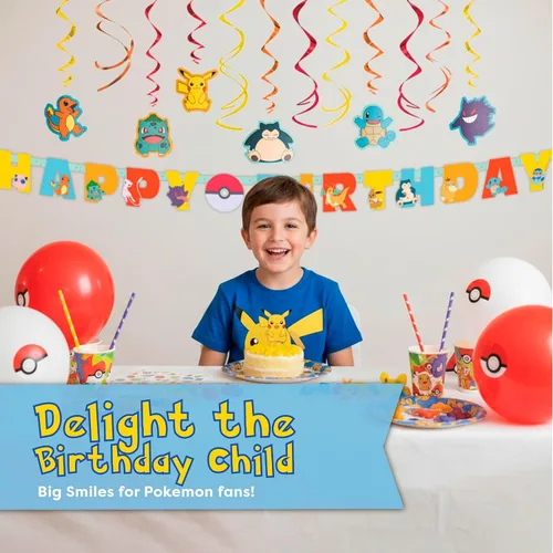 Vista 2 de Decoraciones de cumpleaños de Pokémon, suministros para fiestas, pancarta