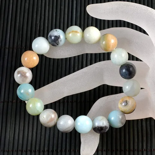 Vista 2 de AD Beads Pulsera elástica de cuentas redondas de piedras preciosas naturales, curación Reiki, 0.394 in, Ágata