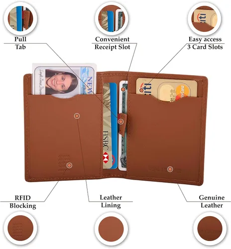 Vista 3 de Cartera de piel delgada con bloqueo RFID para hombre