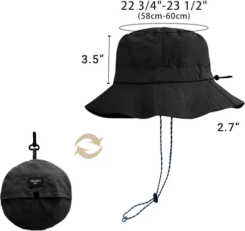 Vista 7 de PFFY Packable Sun Bucket Hat for Men Women Outdoor UV Protection Sun Hats Caqui (más suelto)