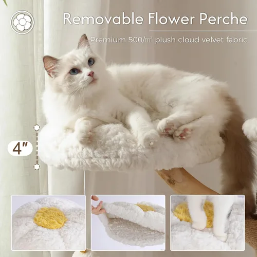 Vista 5 de Árbol para gatos moderno con hamaca de 48.5 pulgadas, torre para gatos con poste para rascar, con poste de madera real, gran cesta de ratán