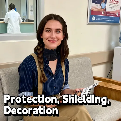 Vista 4 de 2 fundas de traqueotomía de encaje para mujer, protector de estoma de cuello blanco y negro, transpirable, de algodón suave, protector de estoma