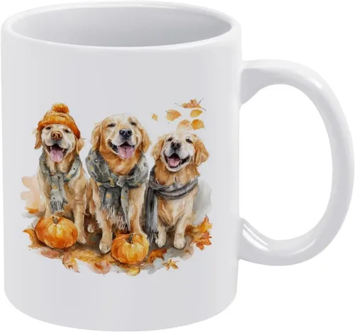 Vista 16 de Golden Retrievers with Pumpkins And Leaves Coffee Travel Mug Thanksgiving Autumn Halloween Milk And Tea Ceramic Cup Fathers Day Dad Gifts from