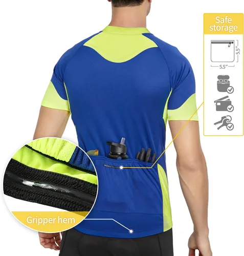 Vista 3 de BERGRISAR Camisetas básicas de ciclismo para hombre, manga corta, para bicicleta de montaña, con bolsillos con cremallera